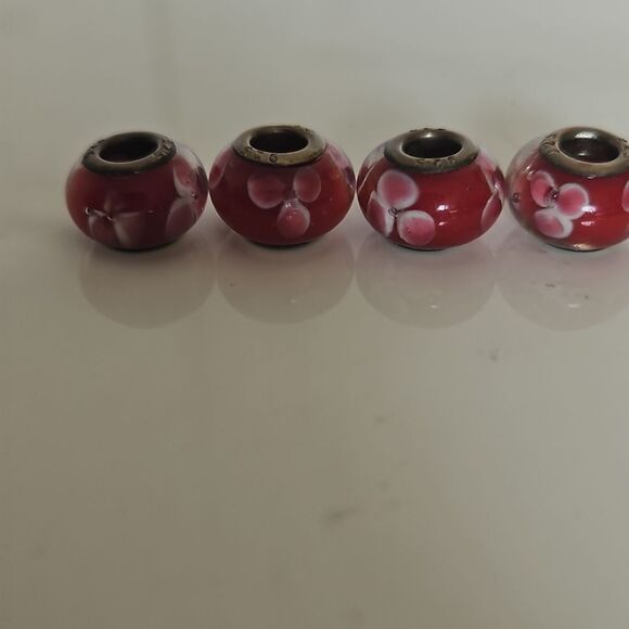 Murano Glass Floral Bead Set Of 4 Charms - Picture 14 of 16
